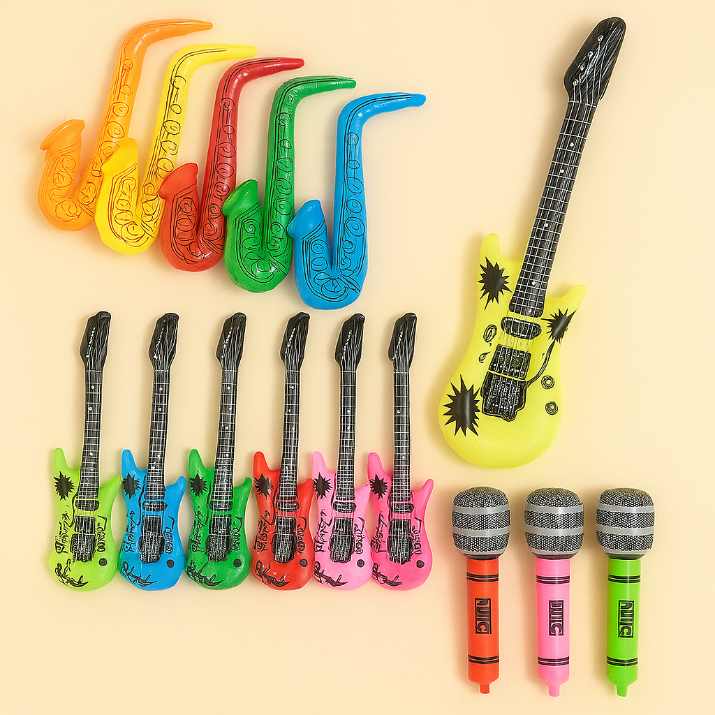 15x Opblaasbare Muziekinstrumenten – Gitaren, Saxofoons & Meer
