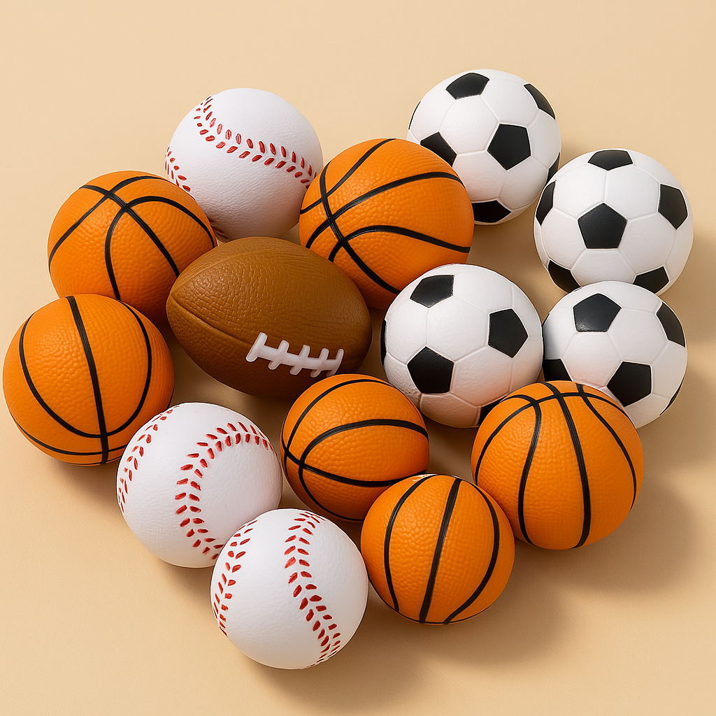 16 Mini Sponsballen in Sportvormen – Zacht Speelgoed voor Kinderen