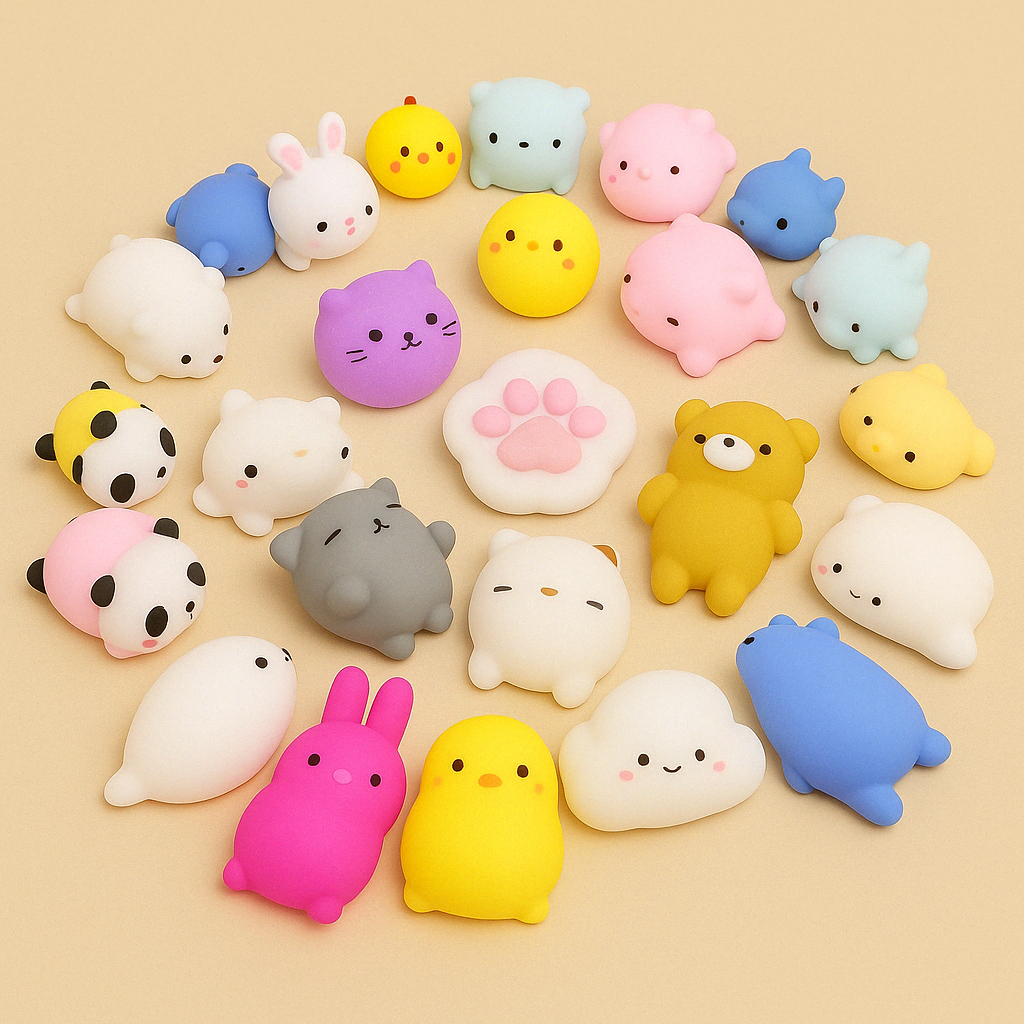 Mochi Squishies – Set van 5 t/m 50 Zachte Knijpfiguren voor Kinderen