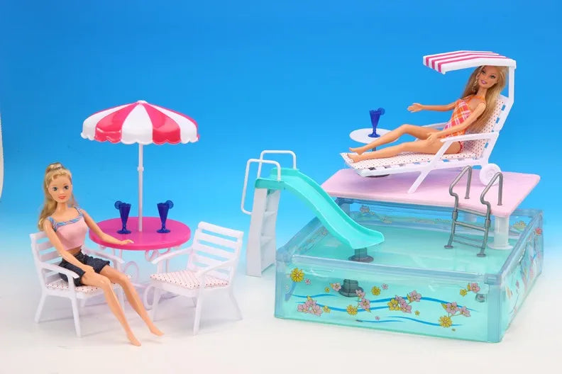 Barbie Strandstoel met Parasol – Accessoire voor Poppenhuis