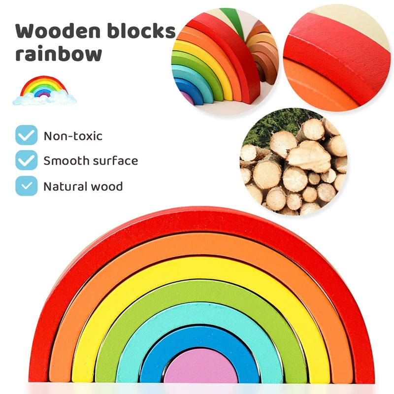Montessori Regenboog Houten Blokken – Educatief Speelgoed Baby