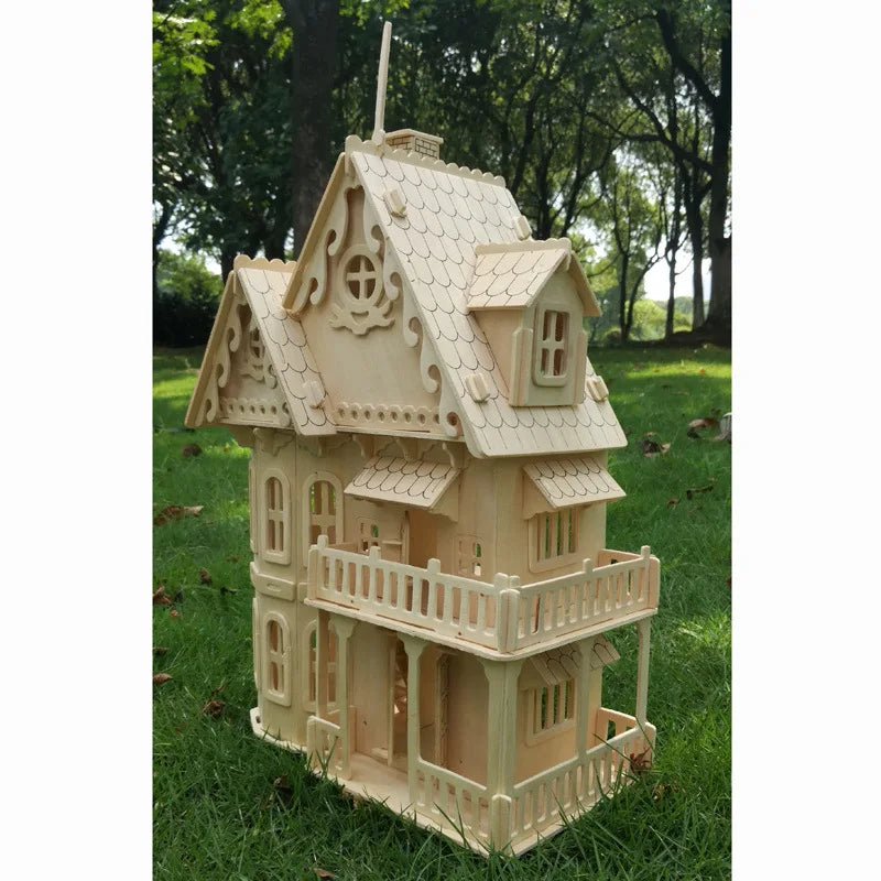 Houten 3D Puzzelhuis – DIY Poppenhuis Villamodel met 153 Stukjes