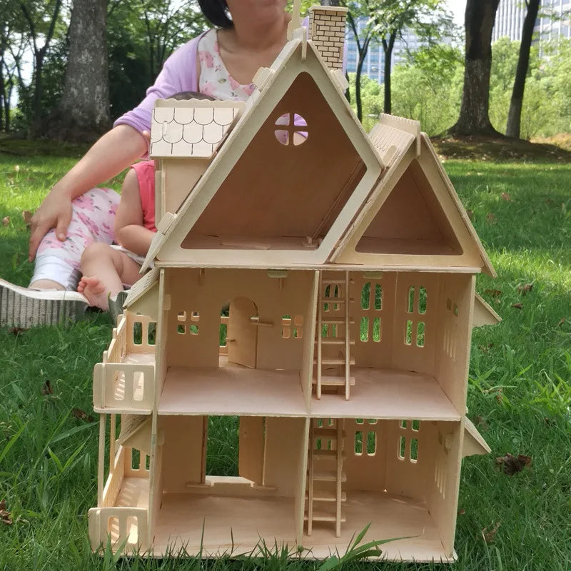 Houten 3D Puzzelhuis – DIY Poppenhuis Villamodel met 153 Stukjes