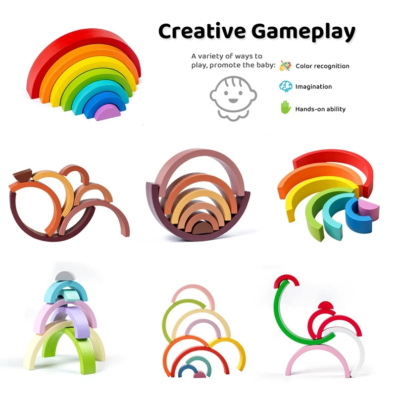 Montessori Regenboog Houten Blokken – Educatief Speelgoed Baby