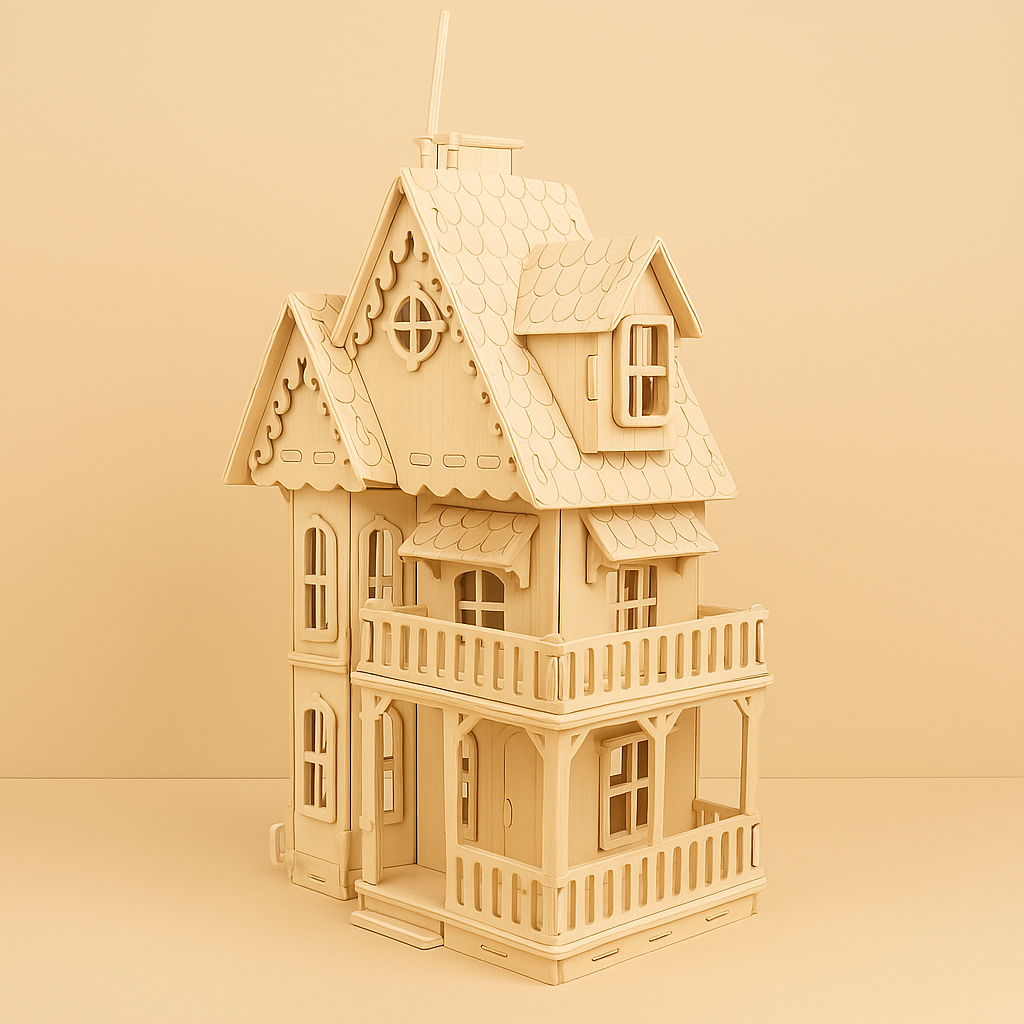 Houten 3D Puzzelhuis – DIY Poppenhuis Villamodel met 153 Stukjes