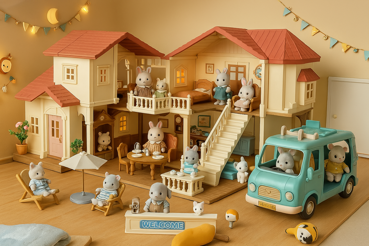 Miniatuur Dierenpoppenhuis – Bosfamilie Huis met Meubels & Dieren