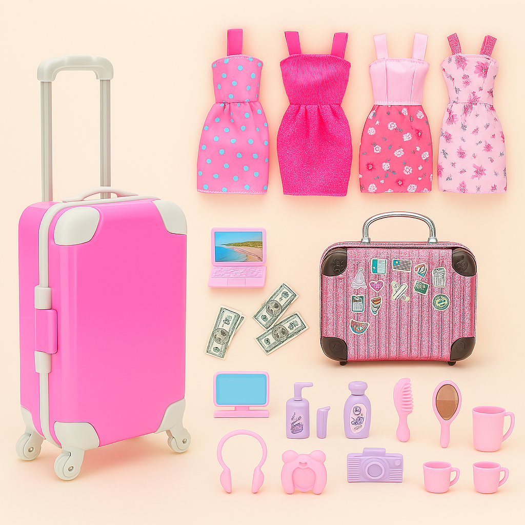 Popaccessoires Set – Kleding, Sieraden & Reiskoffer voor Barbie 30cm