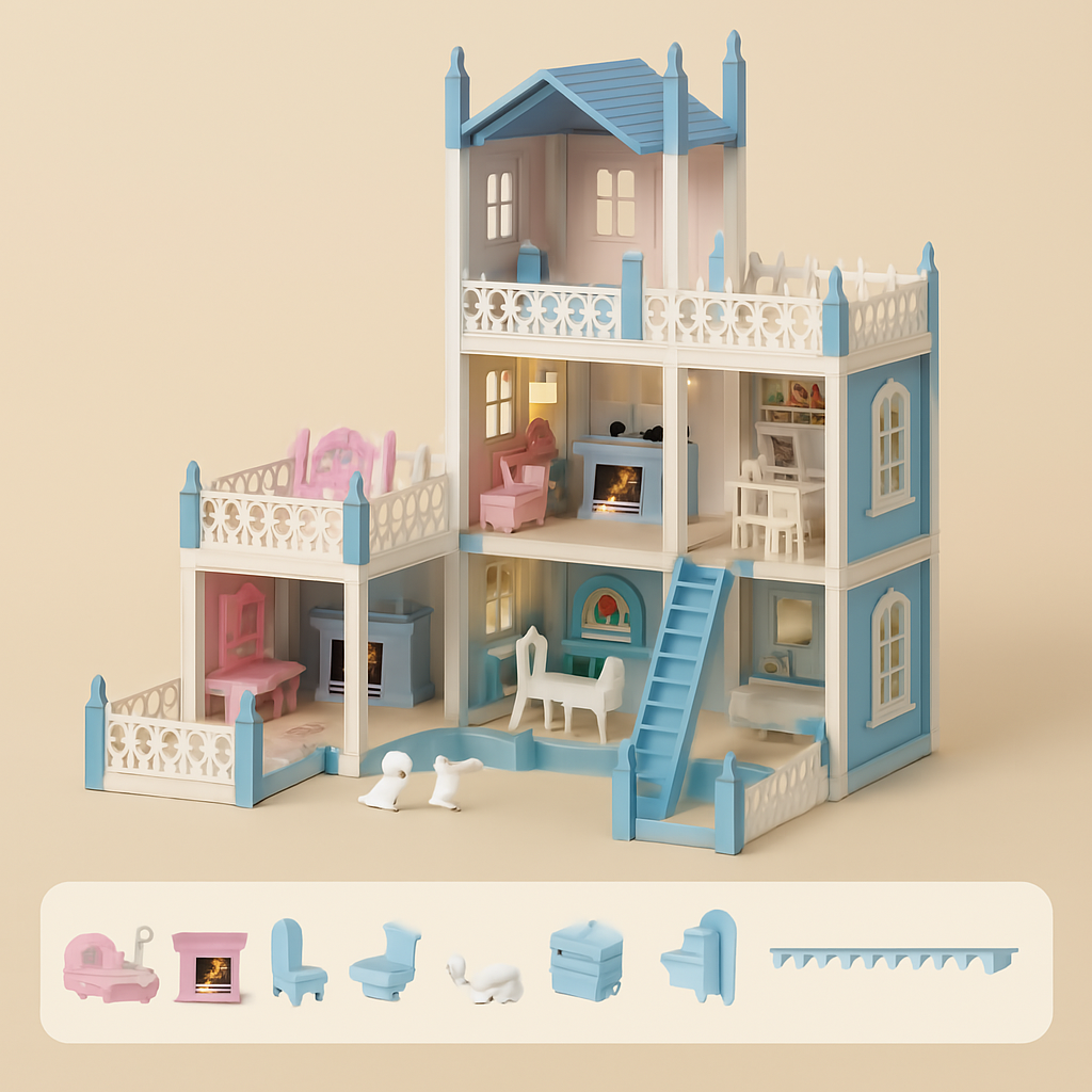 3D DIY Poppenhuis Set – Miniaturen met Meubels & LED Verlichting
