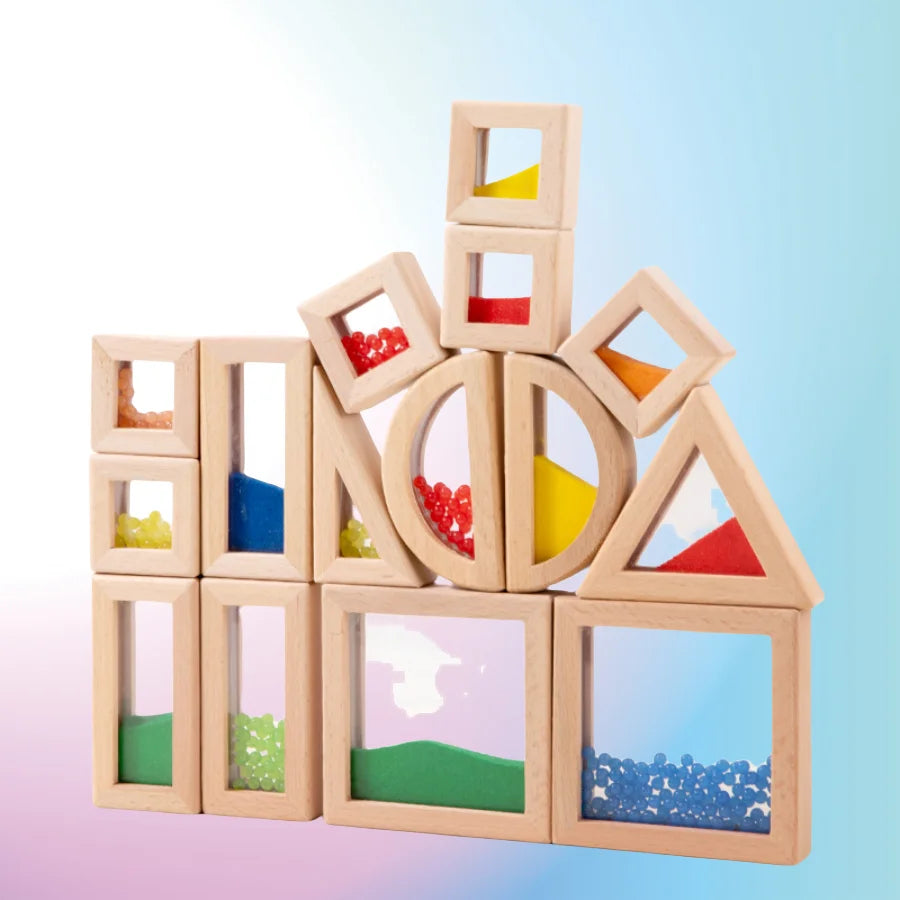 Regenboog Acryl Houten Bouwstenen – Montessori Speelgoed (0-3 jaar)