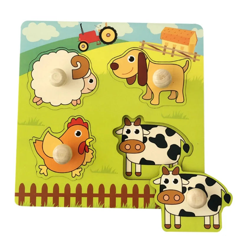 Montessori Houten Puzzel voor Baby’s – Peg Speelgoed (1-3 jaar)