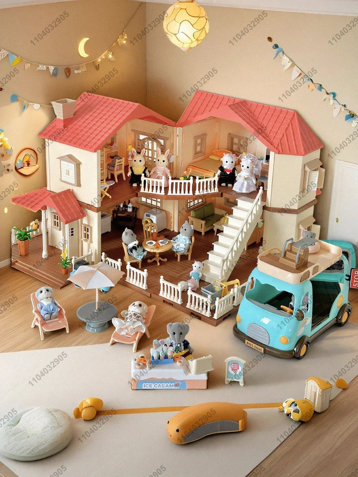 Miniatuur Dierenpoppenhuis – Bosfamilie Huis met Meubels & Dieren
