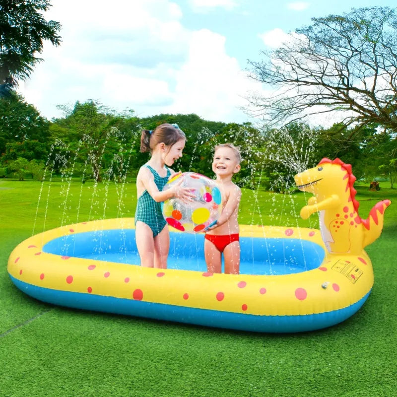 Opblaasbaar Dinosaurus Zwembad met Waterspray – PVC Kinderbad 3+