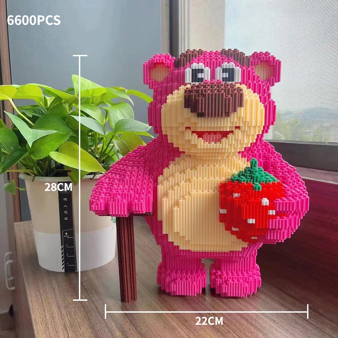 Aardbei Beer Bouwset 30CM – Compatibel met LEGO – Lotso Blokken