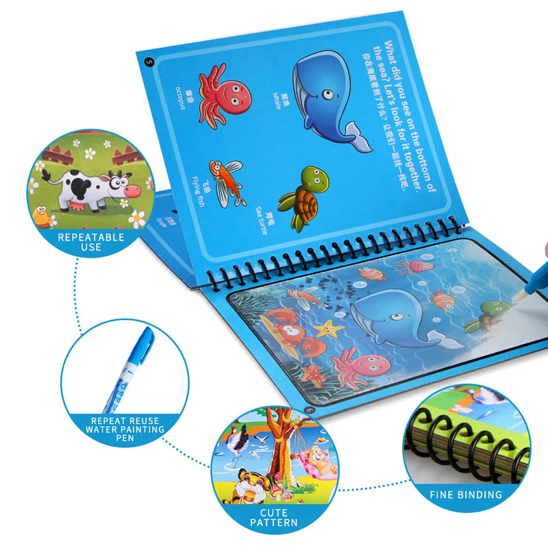 Magic Water Schilderboek – Herbruikbaar Kleurplezier voor Kinderen 0-6