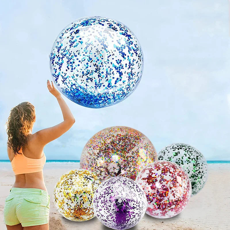 Jumbo Strandbal 16 Inch – Transparant met Glitters – Voor Kinderen