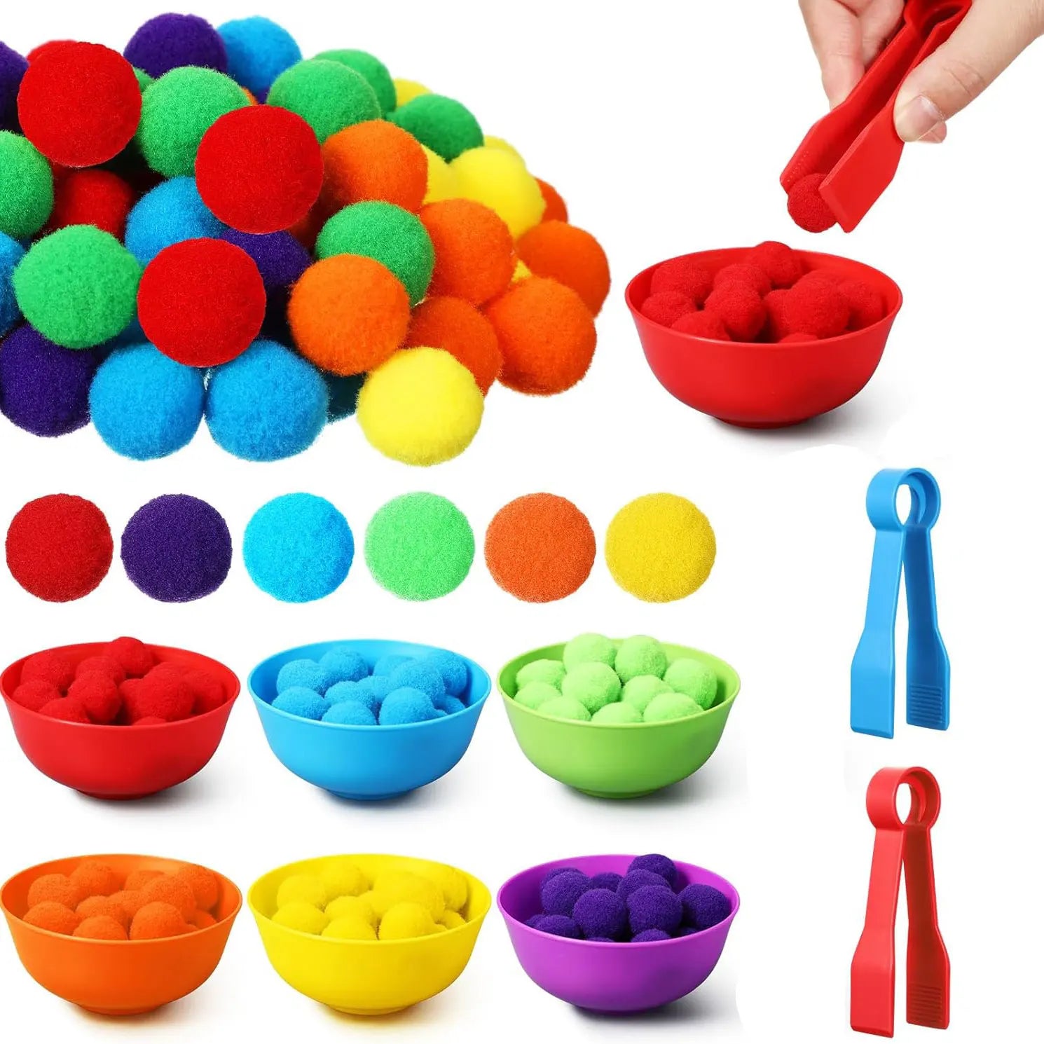 Regenboog Pompoms Telspel – Educatief Kleuren- en Telspeelgoed 3+