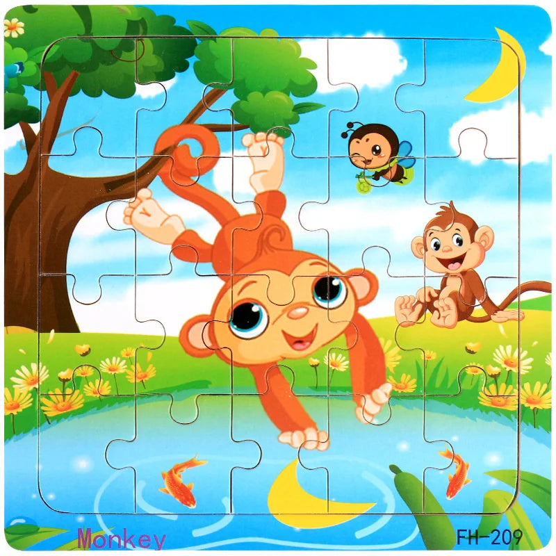 3D Houten Dierenpuzzel – 20 Stuks Cartoon Speelgoed (3-6 jaar)