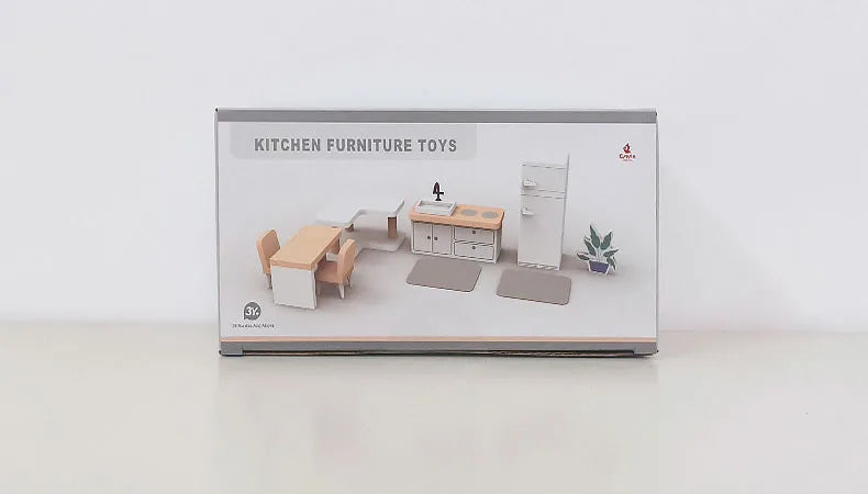 Modern Houten Poppenhuismeubilair – Keuken & Badkamer Set 3+