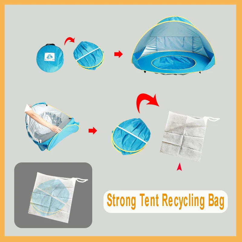 Baby Beach Tent met Schaduw & Zwembad – Opvouwbaar UV-beschermend 3+