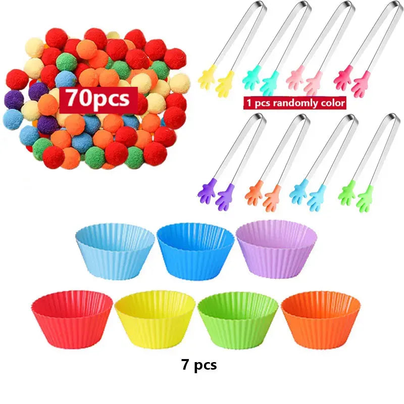 Regenboog Pompoms Telspel – Educatief Kleuren- en Telspeelgoed 3+
