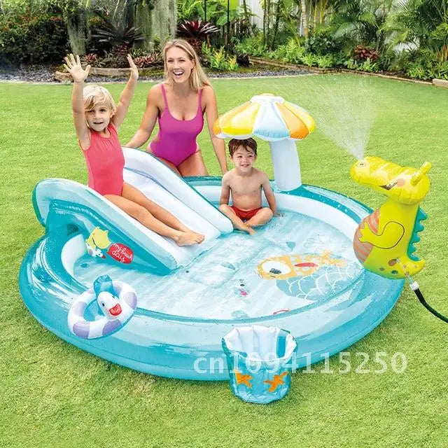 Opblaasbaar Kasteel Zwembad Kinderen – Met Glijbaan & Waterpret 3+