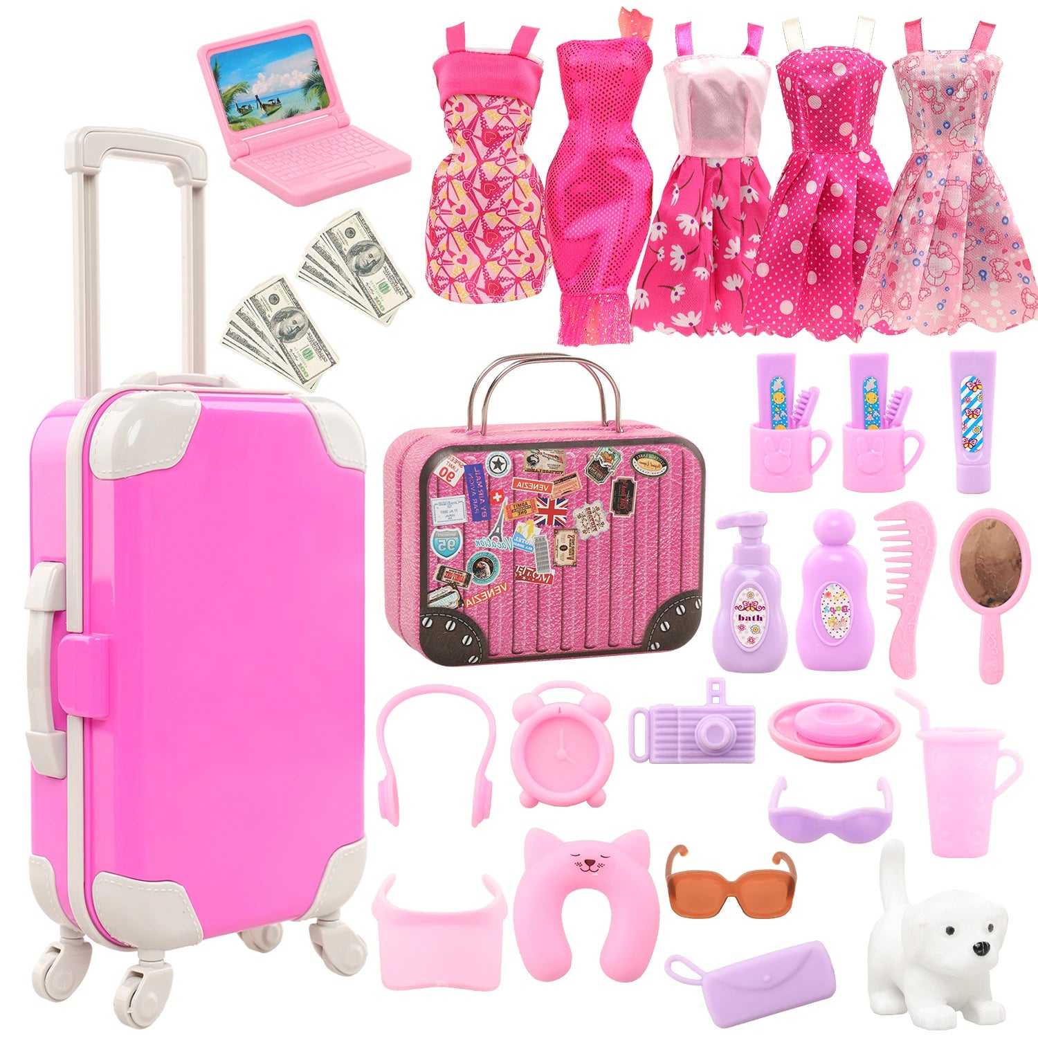 Popaccessoires Set – Kleding, Sieraden & Reiskoffer voor Barbie 30cm