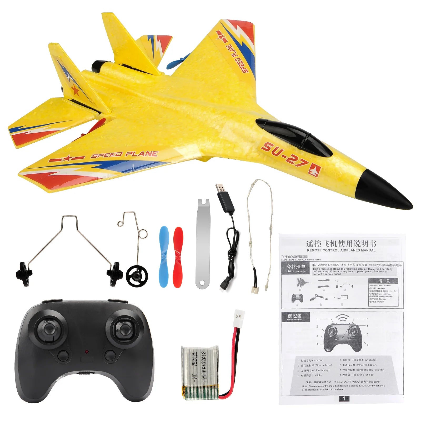 RC Vliegtuig SU27 – 2.4G 2CH met LED-verlichting voor Nachtvluchten