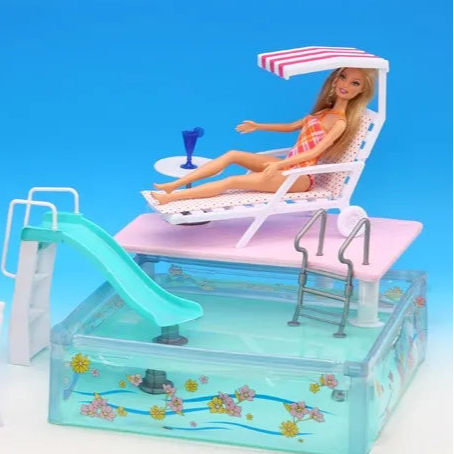 Barbie Strandstoel met Parasol – Accessoire voor Poppenhuis