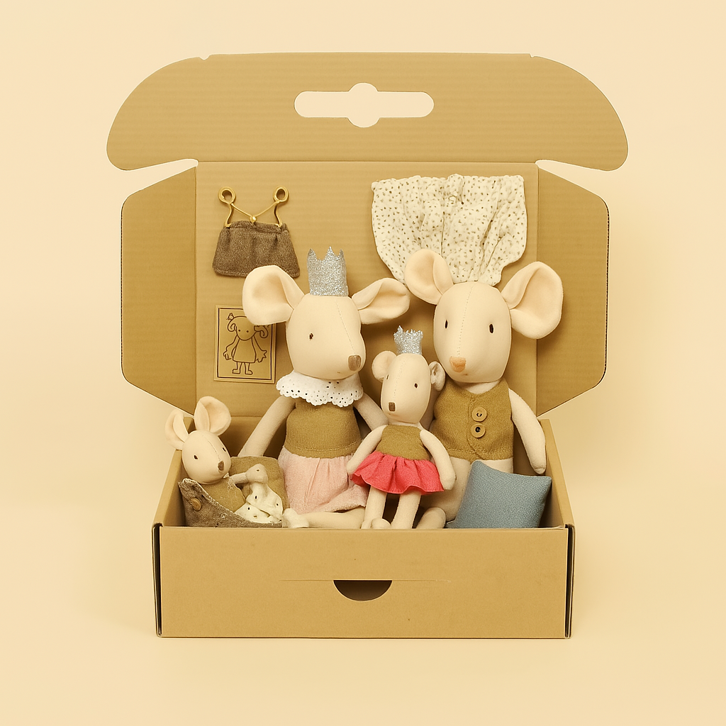 Schattige Knuffel Muis Familie – Pluche Poppen voor Poppenhuis 3+
