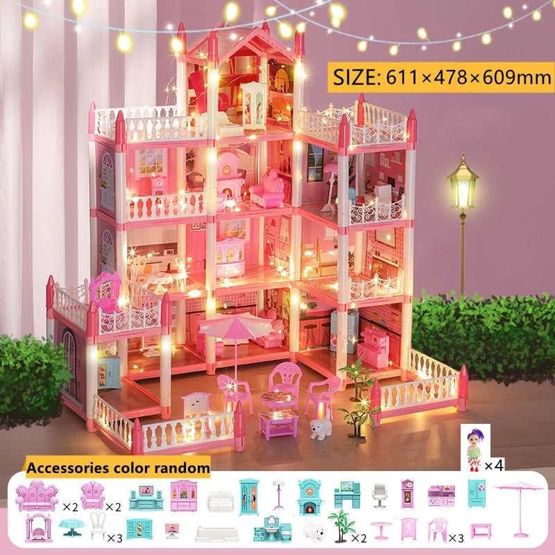 3D DIY Poppenhuis Set – Miniaturen met Meubels & LED Verlichting