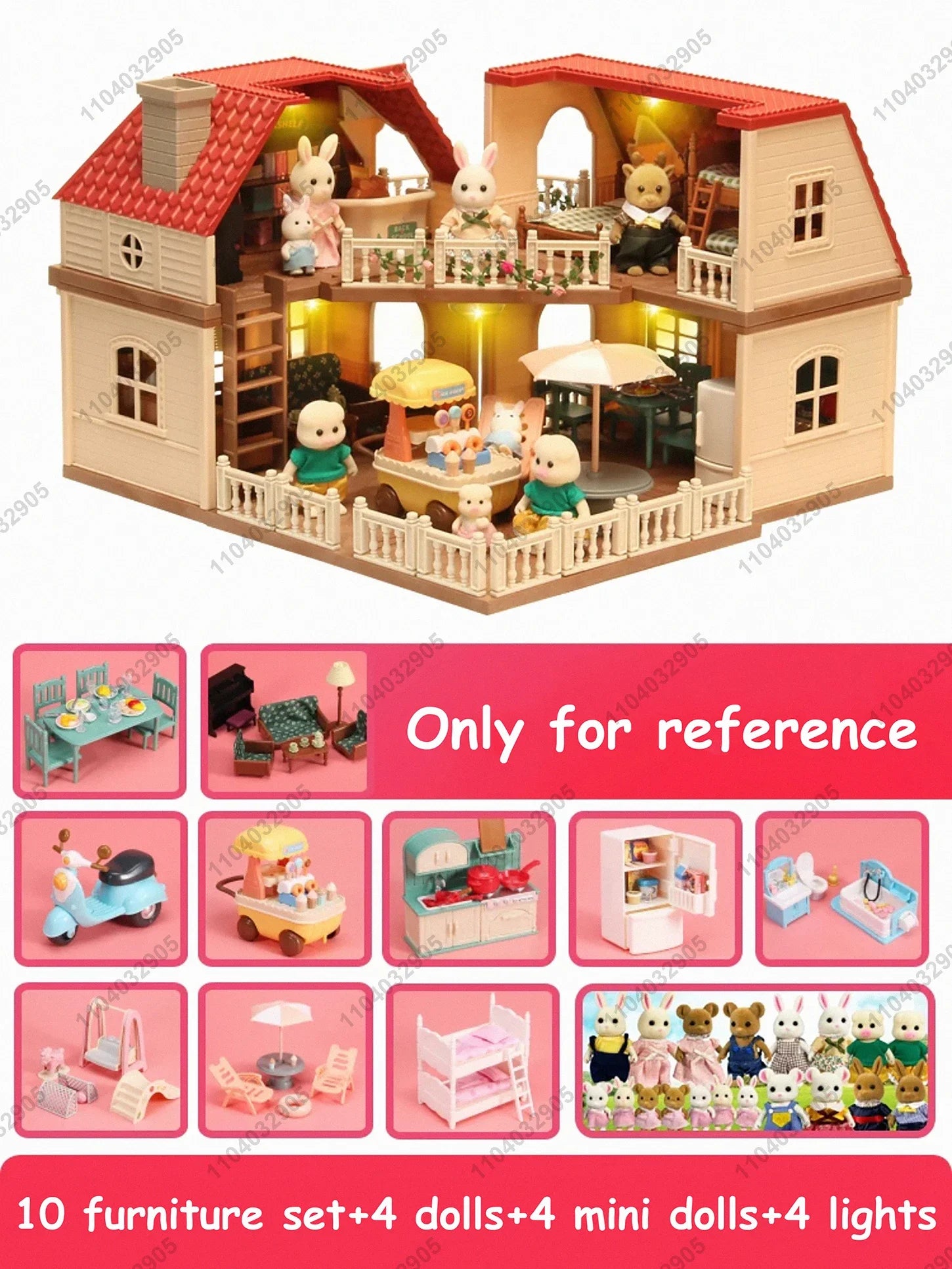 Miniatuur Dierenpoppenhuis – Bosfamilie Huis met Meubels & Dieren