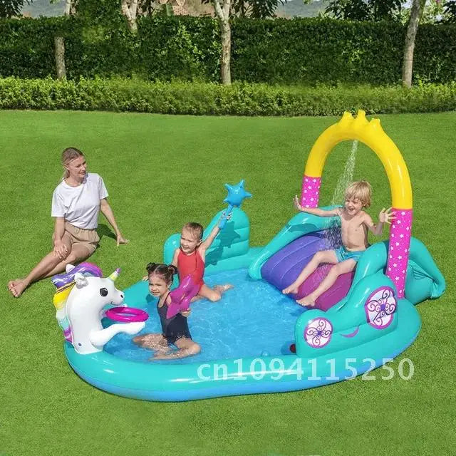 Opblaasbaar Kasteel Zwembad Kinderen – Met Glijbaan & Waterpret 3+