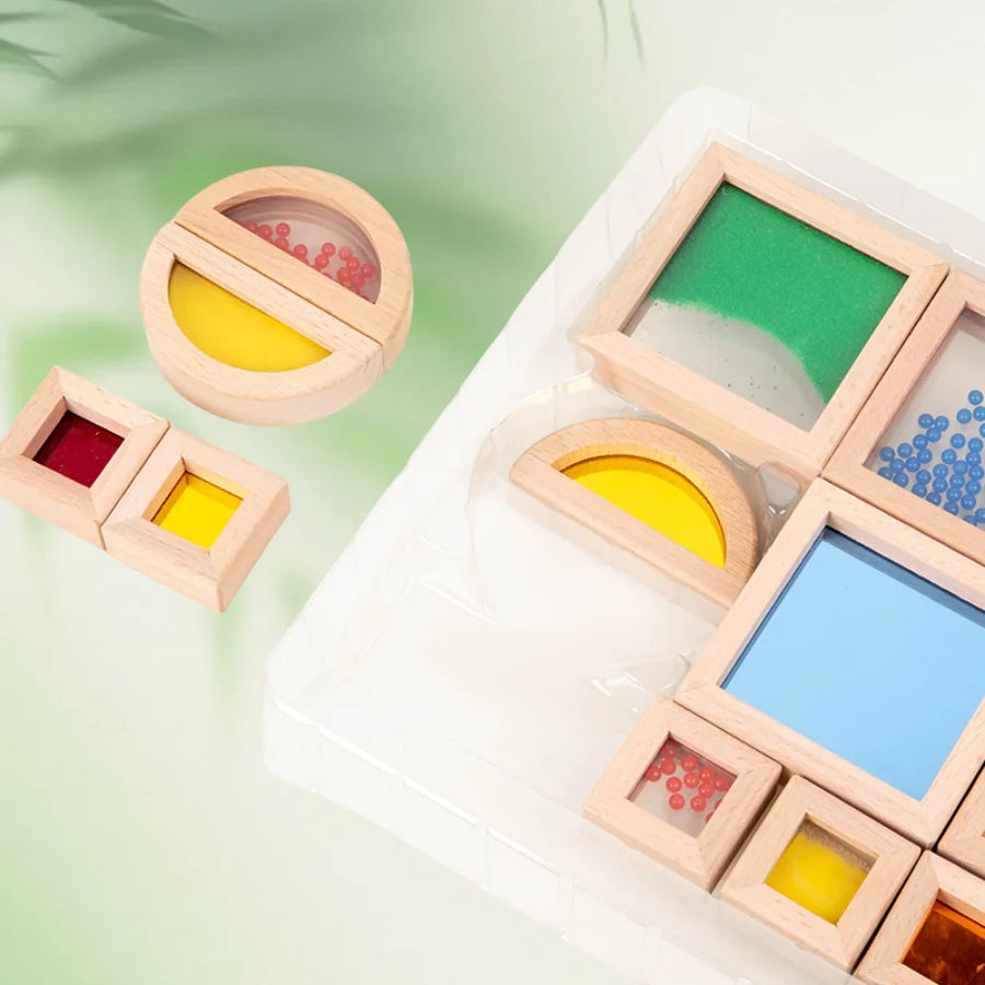 Regenboog Acryl Houten Bouwstenen – Montessori Speelgoed (0-3 jaar)