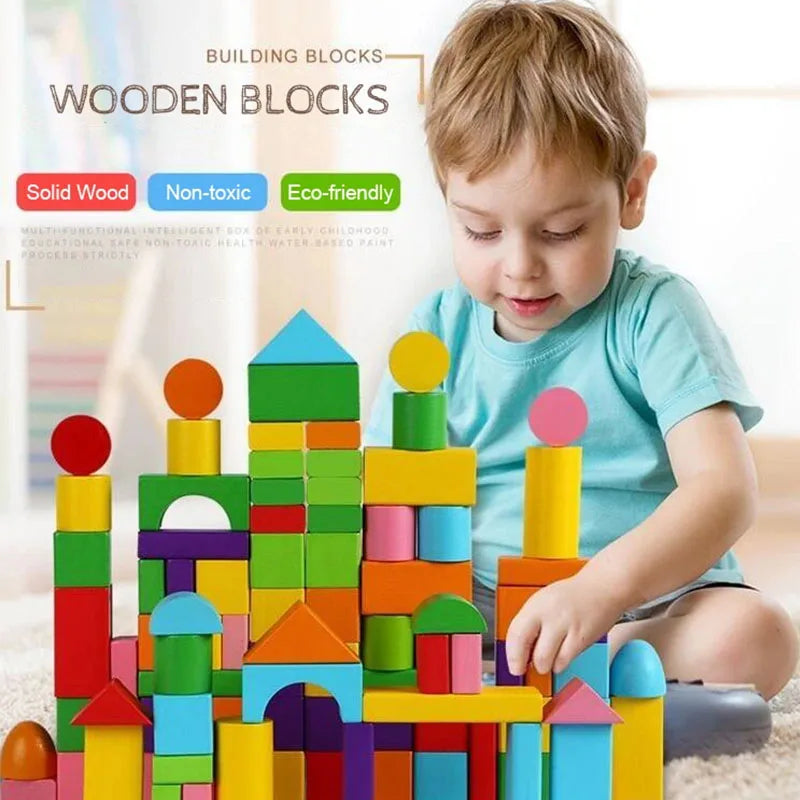 Kleurrijke Houten Bouwstenen – 40-100 Stuks Educatief Speelgoed (3+)