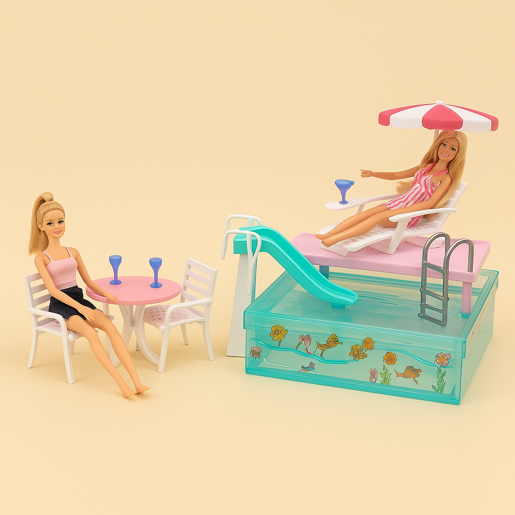 Barbie Strandstoel met Parasol – Accessoire voor Poppenhuis