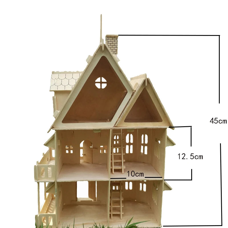 Houten 3D Puzzelhuis – DIY Poppenhuis Villamodel met 153 Stukjes
