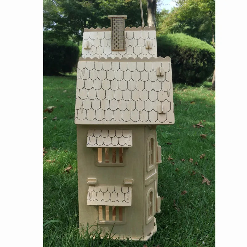 Houten 3D Puzzelhuis – DIY Poppenhuis Villamodel met 153 Stukjes