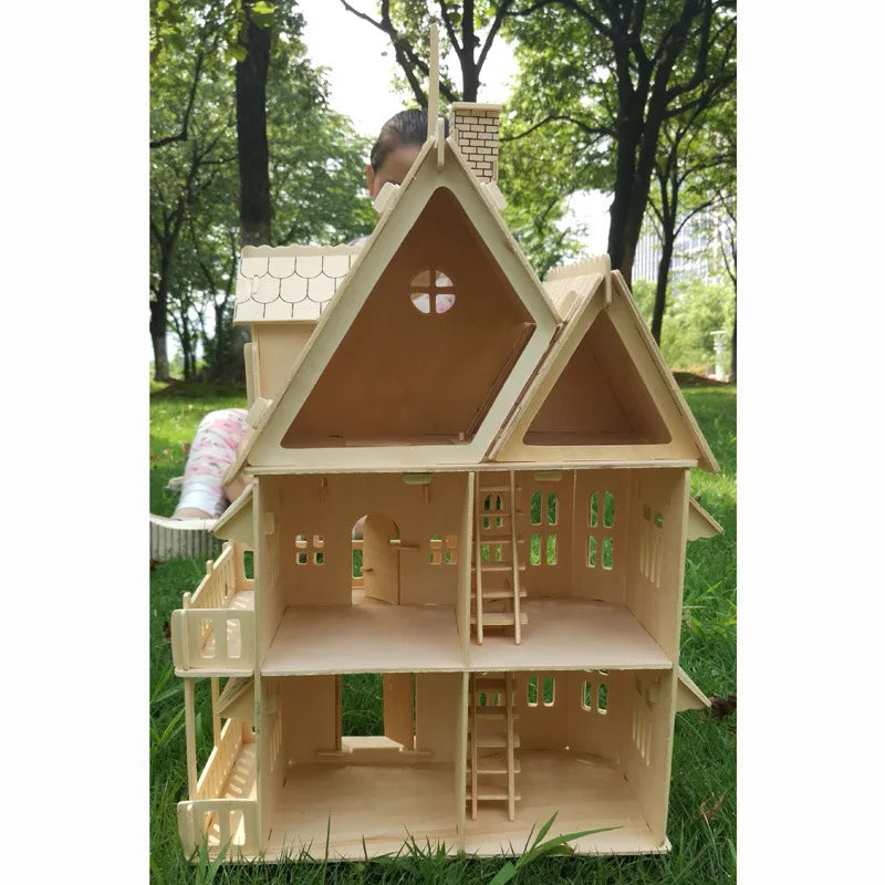 Houten 3D Puzzelhuis – DIY Poppenhuis Villamodel met 153 Stukjes