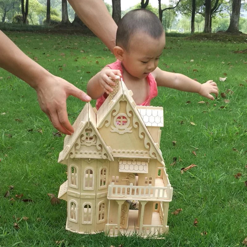 Houten 3D Puzzelhuis – DIY Poppenhuis Villamodel met 153 Stukjes
