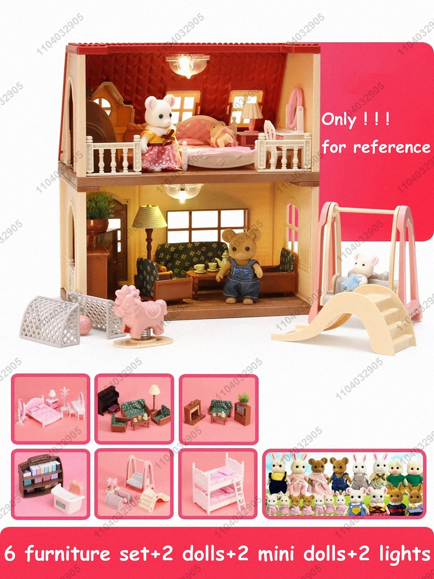 Miniatuur Dierenpoppenhuis – Bosfamilie Huis met Meubels & Dieren