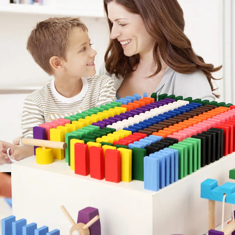 Regenboog Houten Domino Set – Montessori Speelgoed (120/240 stuks)