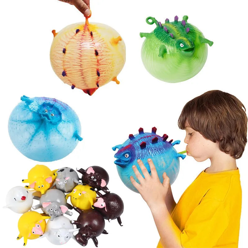 Dinosaurus Stressballen Kinderen – 3 Stuks Opblaasbare Ventballen
