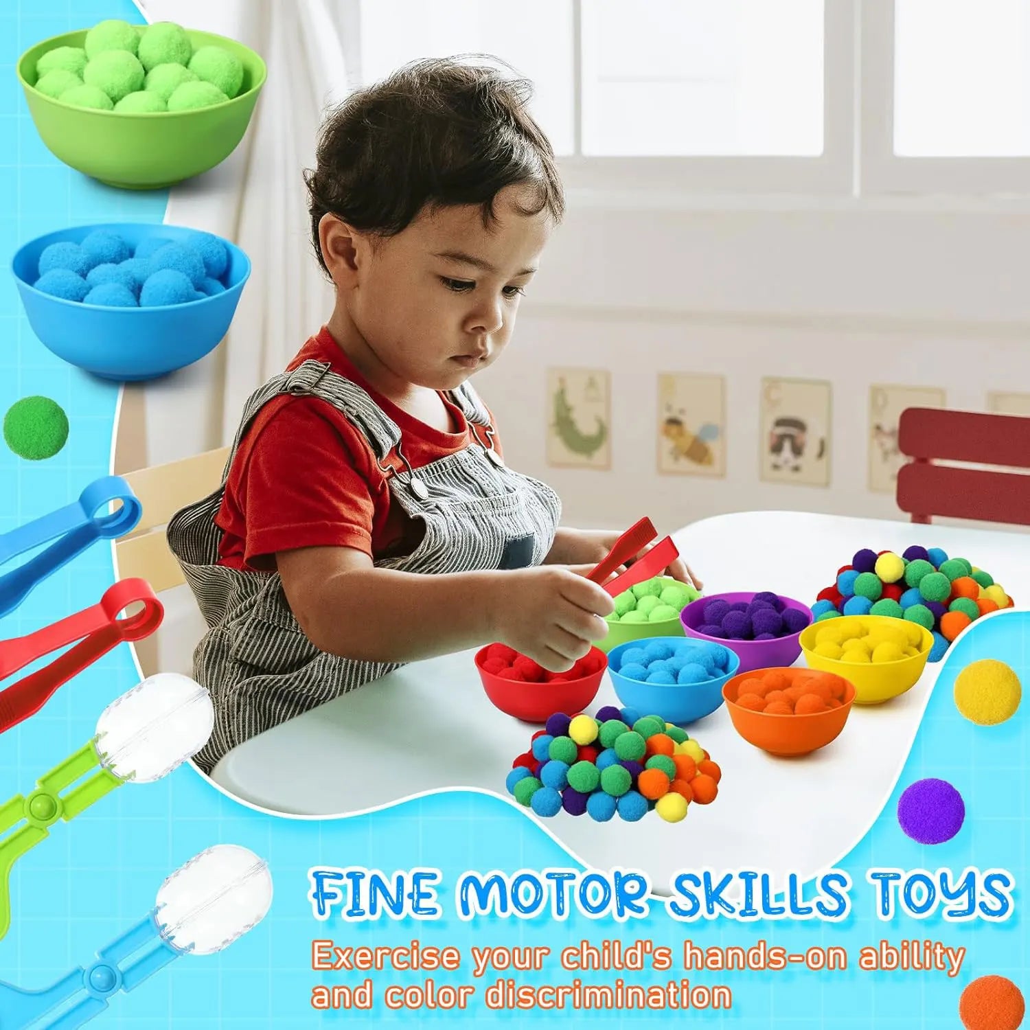 Regenboog Pompoms Telspel – Educatief Kleuren- en Telspeelgoed 3+