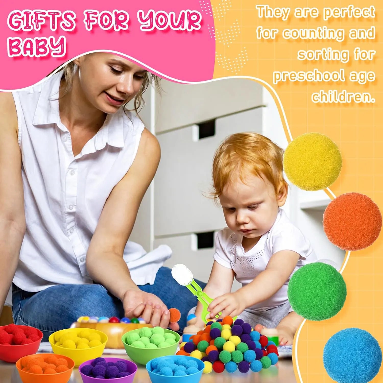 Regenboog Pompoms Telspel – Educatief Kleuren- en Telspeelgoed 3+