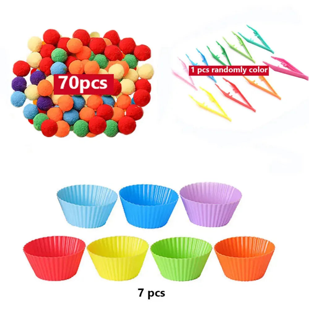 Regenboog Pompoms Telspel – Educatief Kleuren- en Telspeelgoed 3+