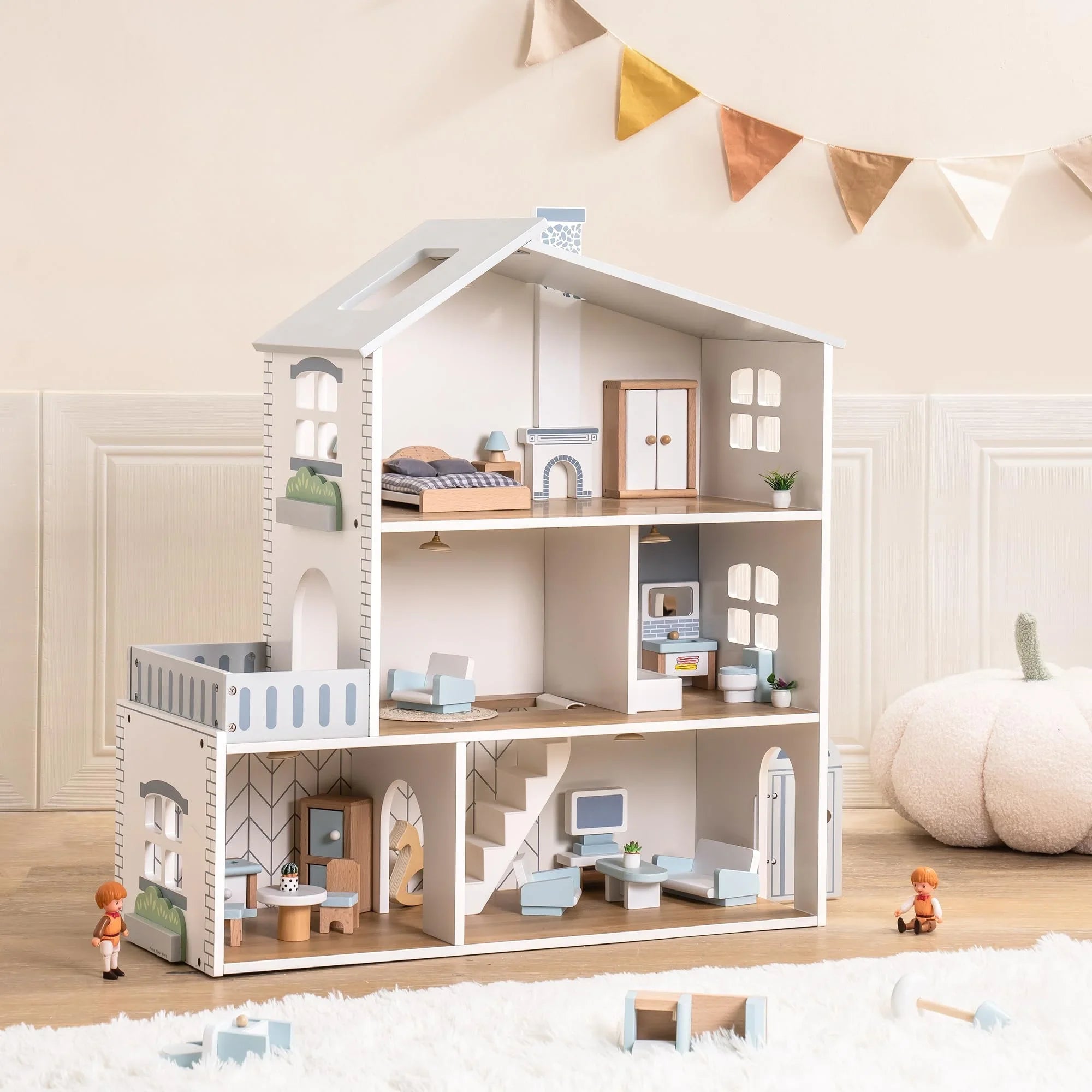 Robotime Houten Poppenhuis – 6 Kamers DIY Speelhuis voor Kinderen
