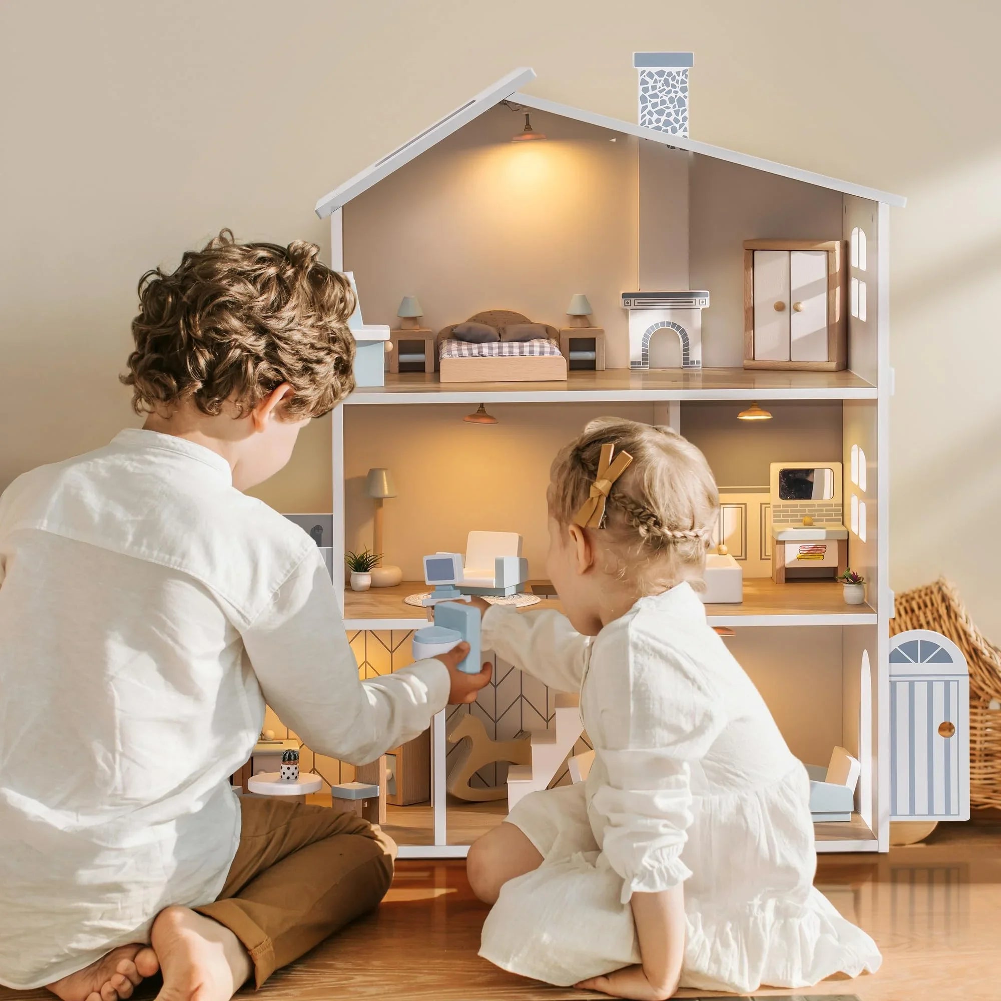Robotime Houten Poppenhuis – 6 Kamers DIY Speelhuis voor Kinderen