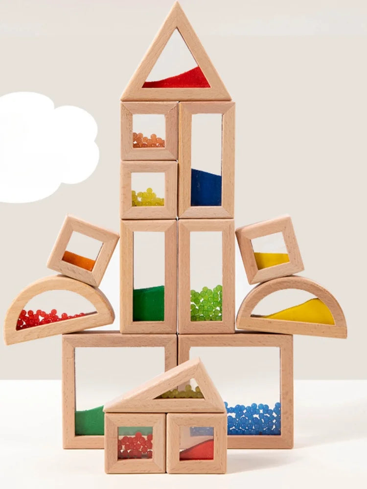 Regenboog Acryl Houten Bouwstenen – Montessori Speelgoed (0-3 jaar)