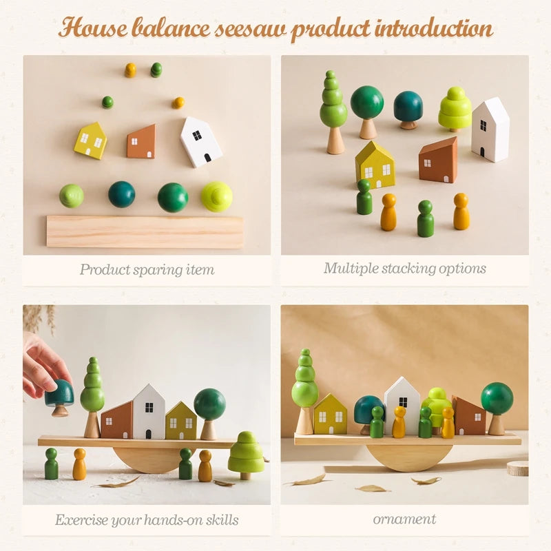 Houten Balance Board met Dieren & Rijgspel – Educatief Speelgoed