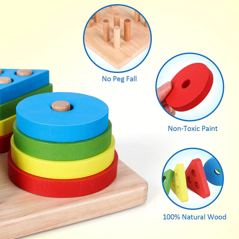 Montessori Houten Stapelspeelgoed – Educatief & Veilig – 0-6 Jaar
